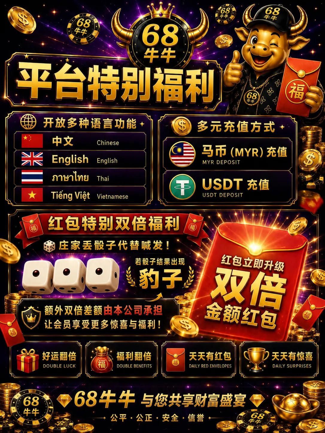 多语言、双通道充值，外加双倍红包